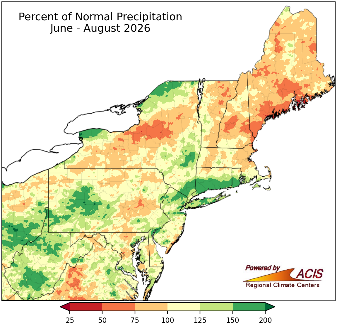 Seasonal percent of normal precipitation map