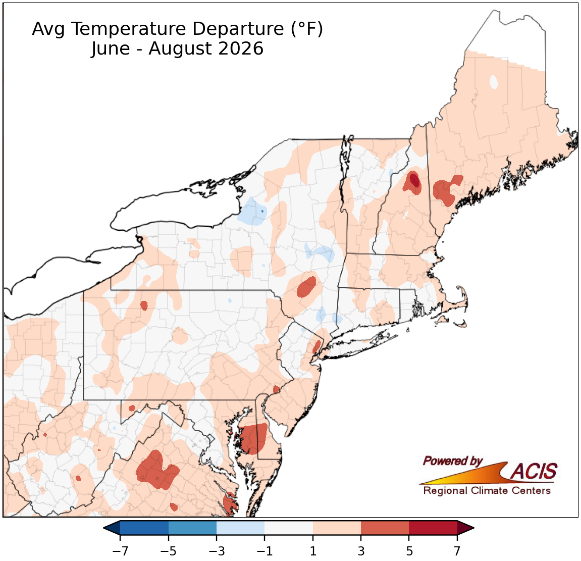 Seasonal temperature departure map