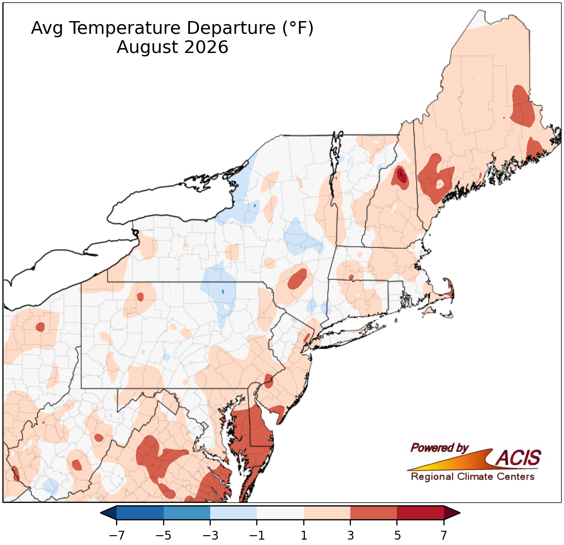 Small temperature departure map