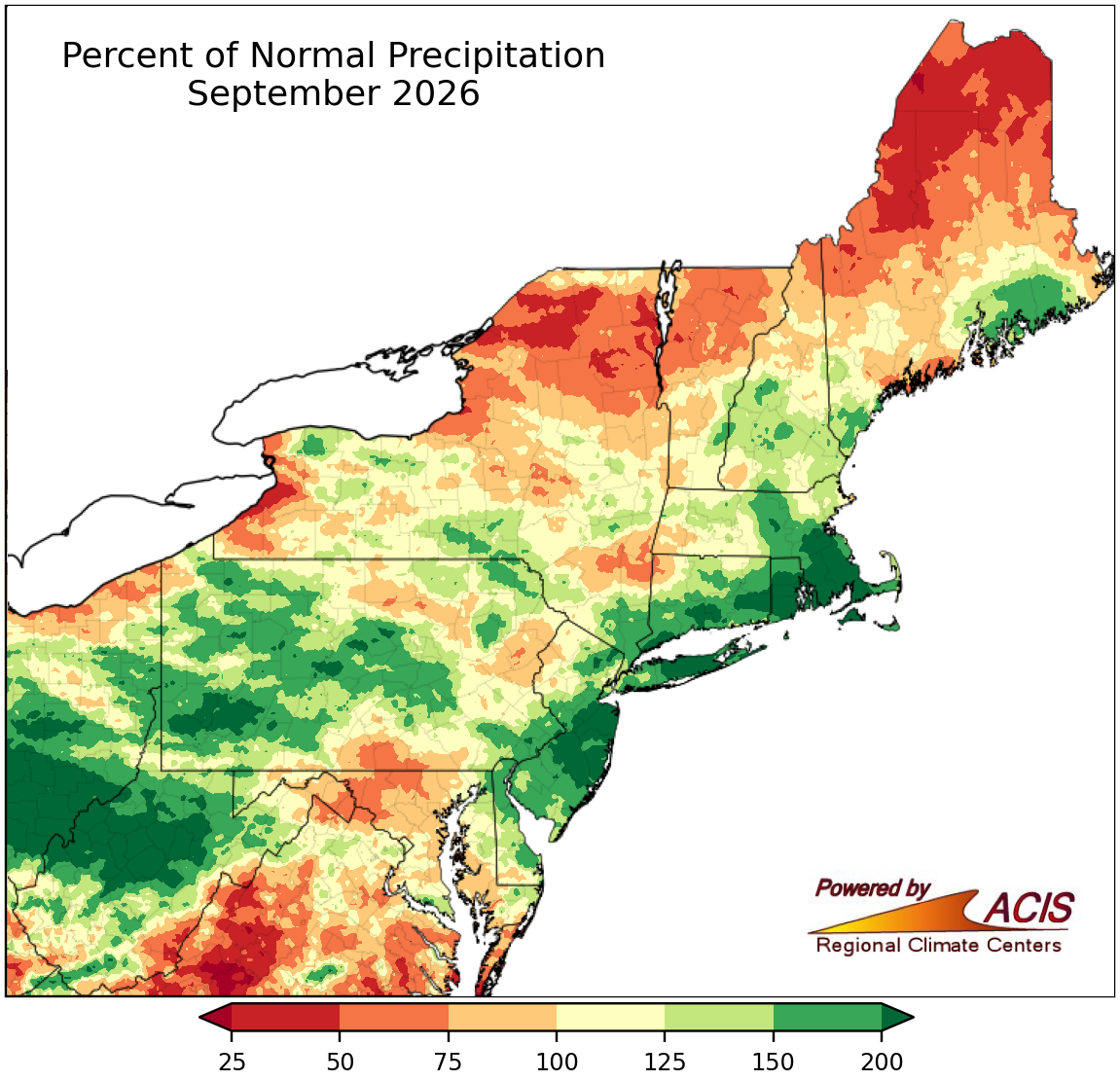 Small percent of normal precipitation map