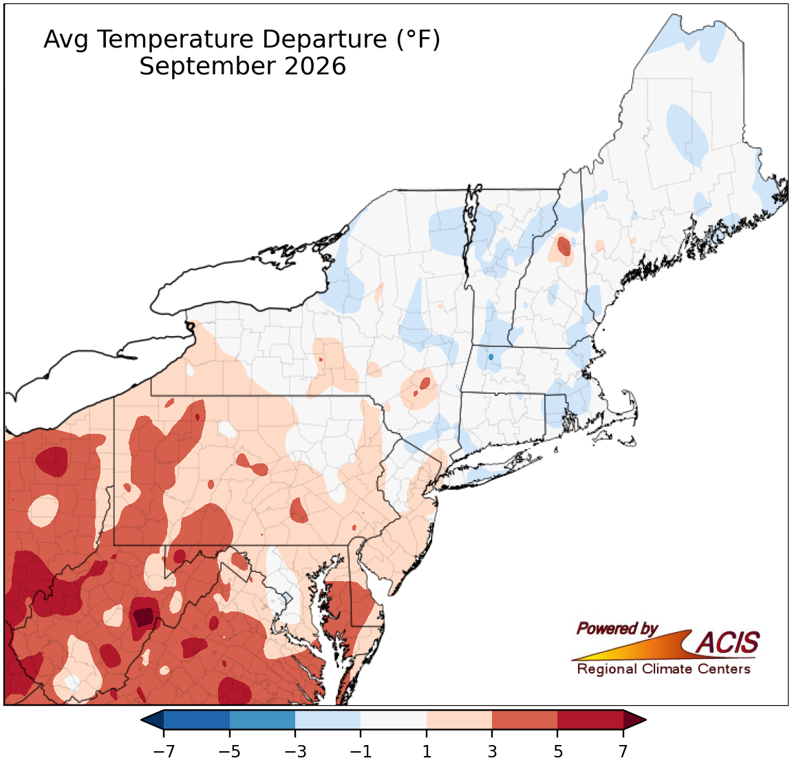 Small temperature departure map